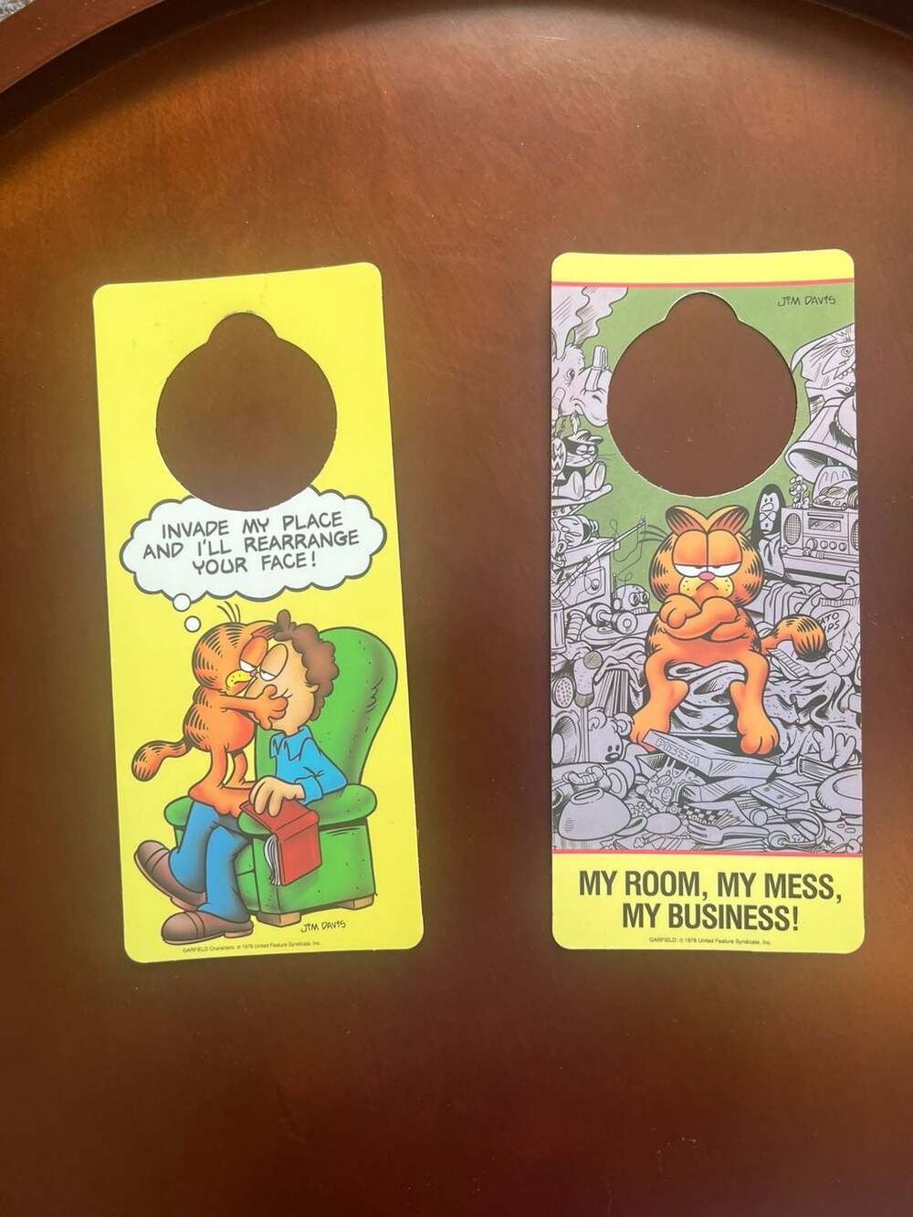Vintage 1978 Garfield Jim Davis Double-Sided Doorknob Hangers Set of 2